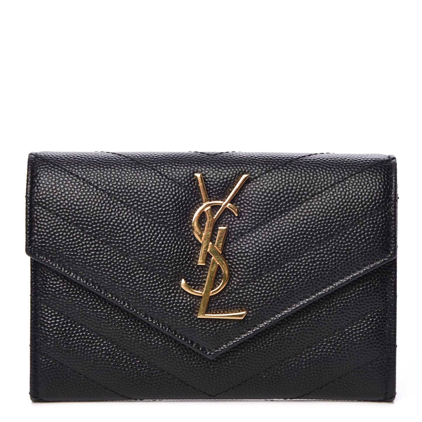 Grain De Poudre Matelasse Chevron Small Monogram Envelope Wallet Black