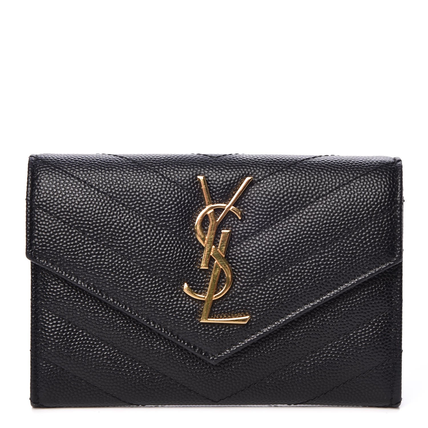 Saint Laurent Grain De Poudre Matelasse Chevron Small Monogram Envelope Wallet Black 1 of 8