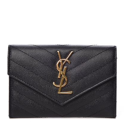 Saint Laurent Grain De Poudre Matelasse Chevron Small Monogram Envelope Wallet Black 1 of 8