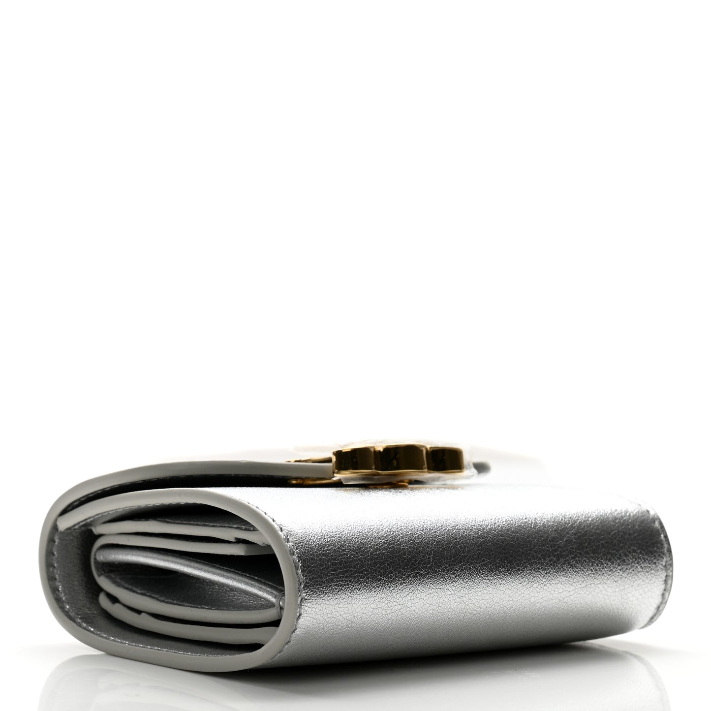 Metallic Calfskin Small Triomphe Wallet Silver