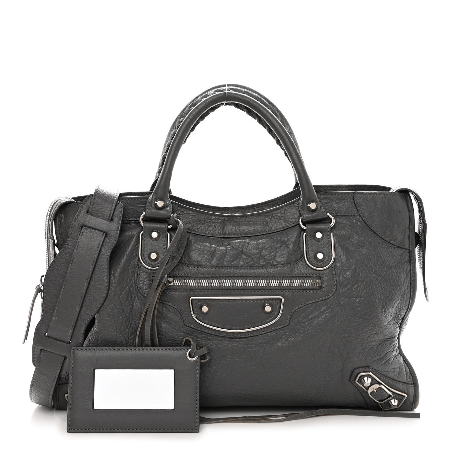 Agneau Silver Metallic Edge Hardware City Gris Cendre