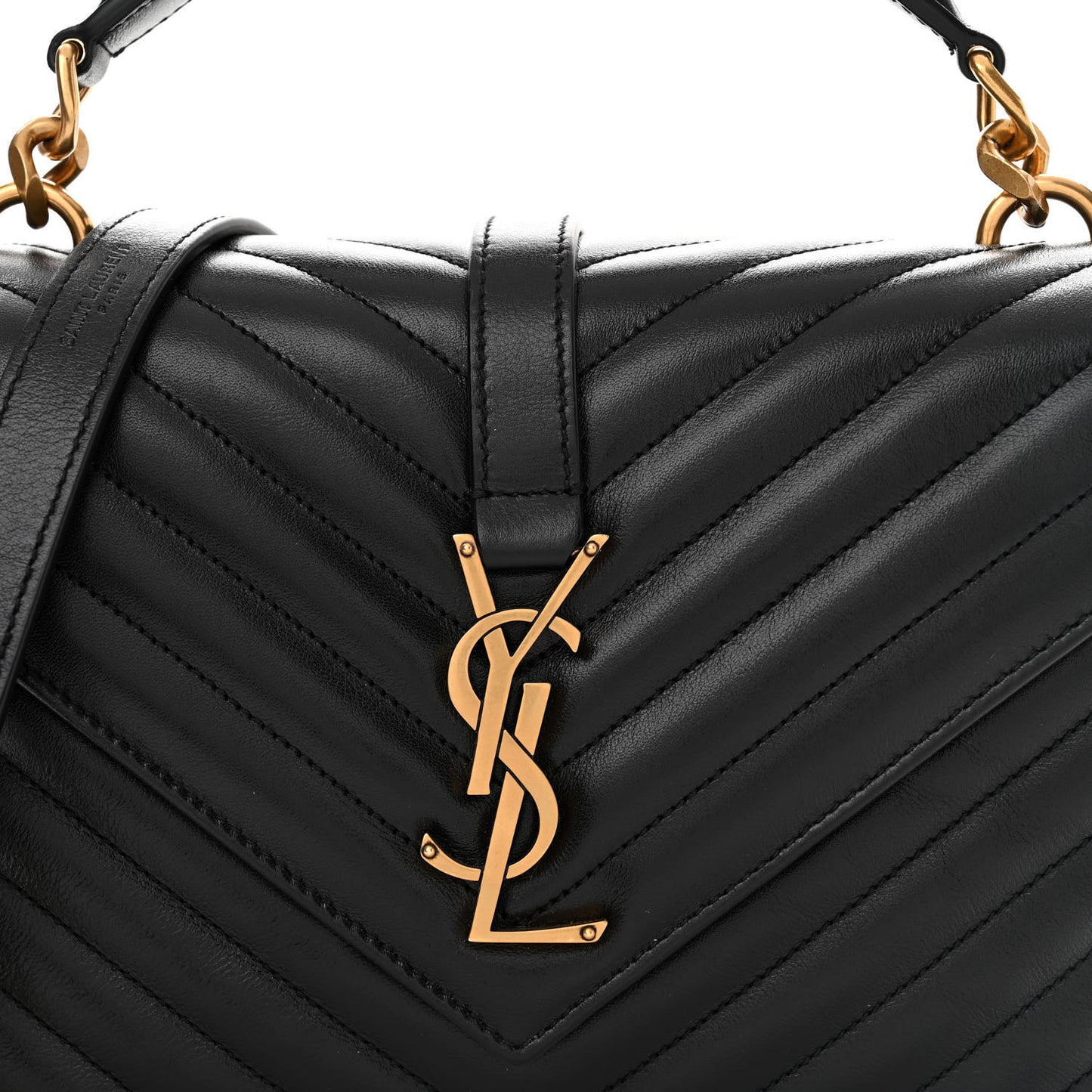 Sheepskin Matelasse Chevron Monogram Medium College Bag Black