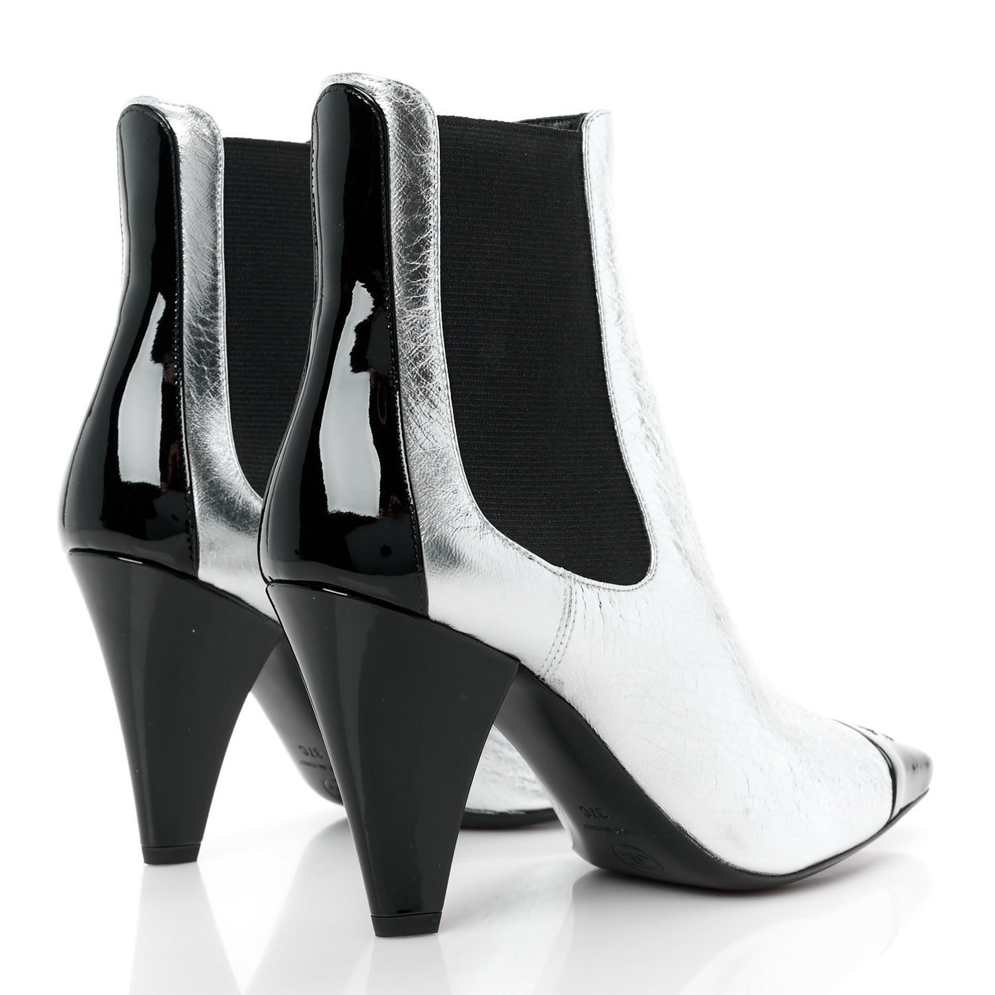 Laminated Goatskin Patent CC Cap Toe Short Boots 36 Silver