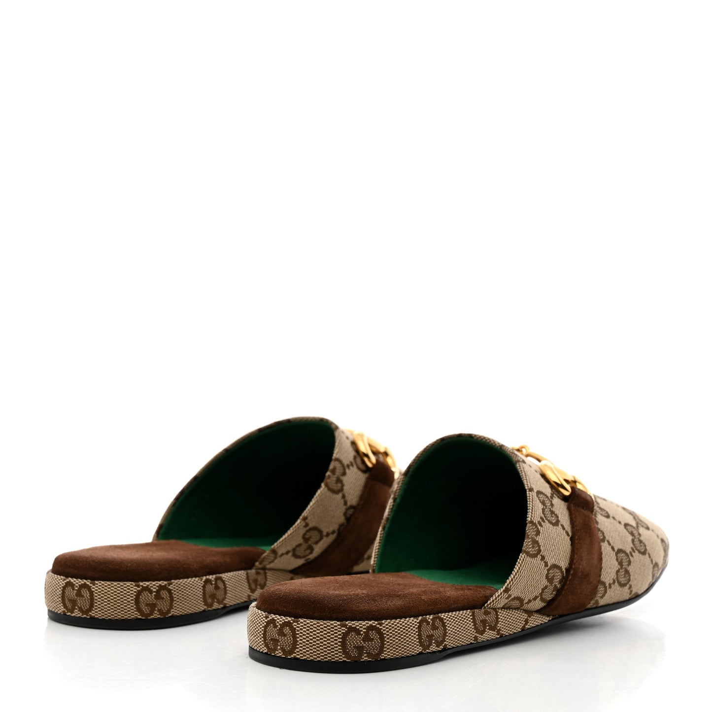 GG Monogram Suede Womens Horsebit Slippers 36.5 Beige Ebony Brown