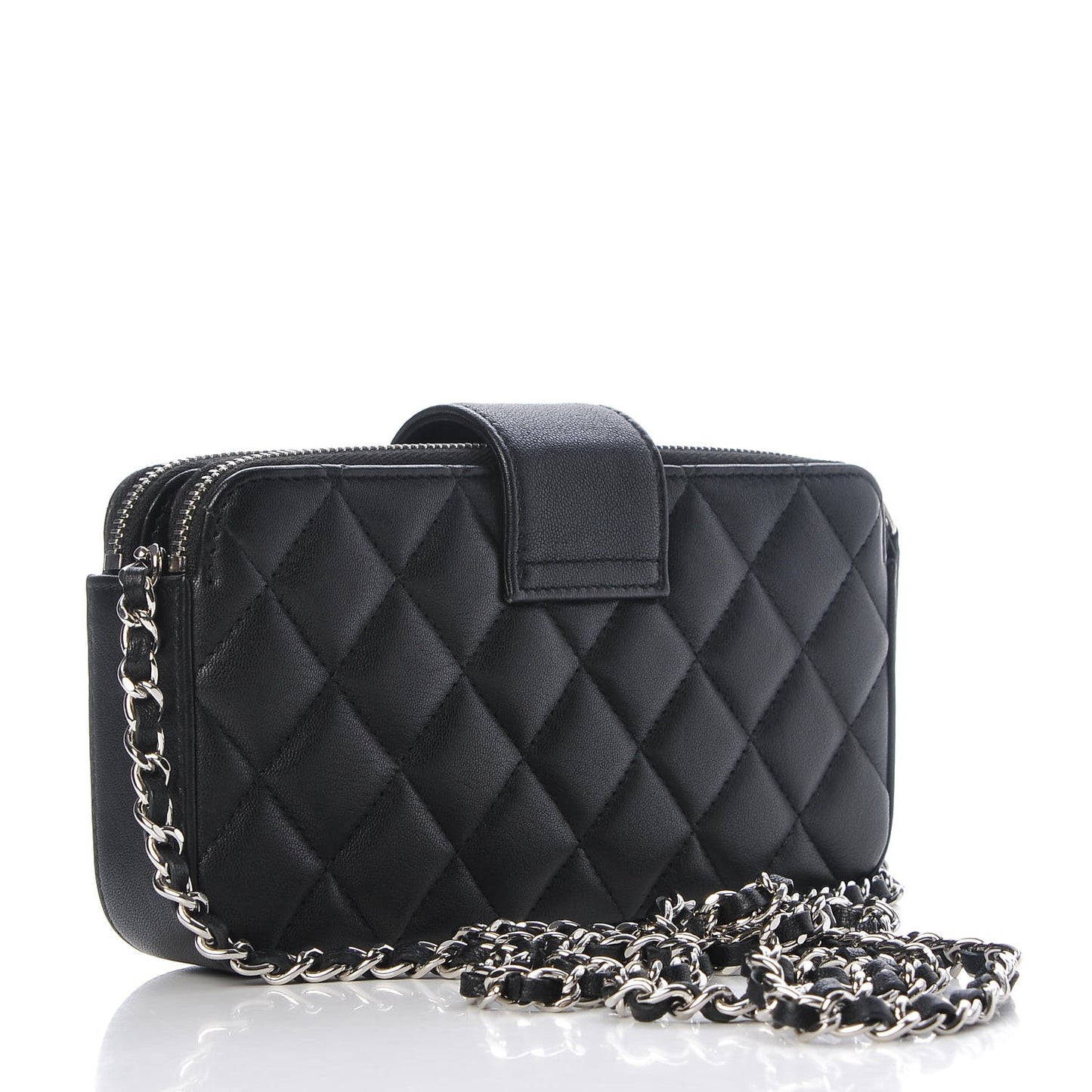 Lambskin Quilted CC Box Clutch With Chain Black