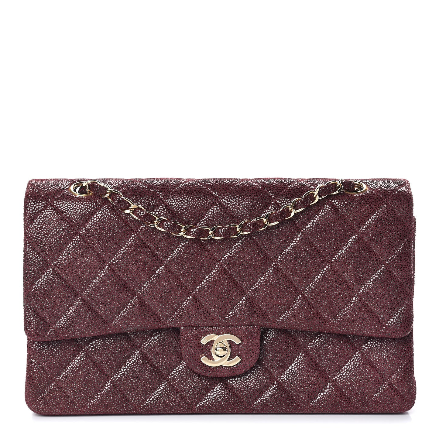 Iridescent Caviar Quilted Medium Double Flap Red