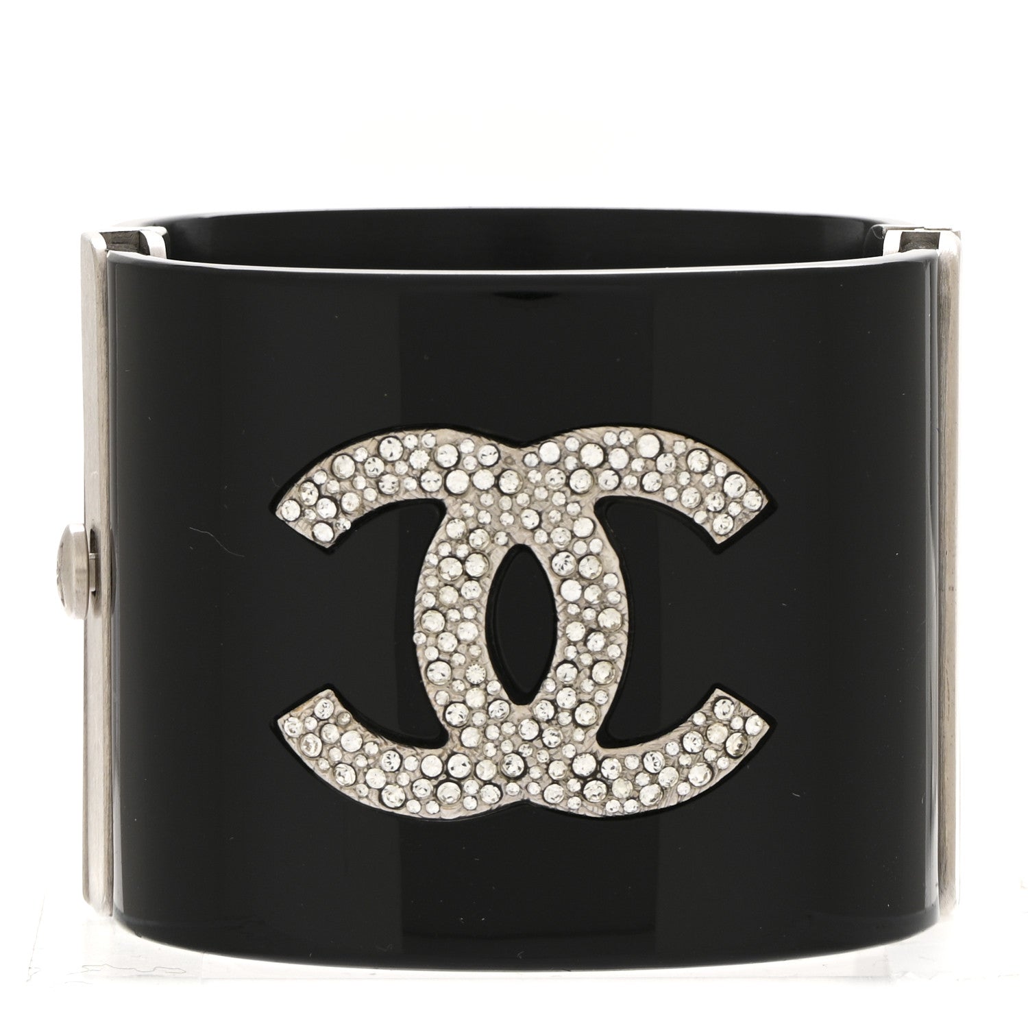 Chanel Resin Crystal CC Wide Cuff Black 1 of 4