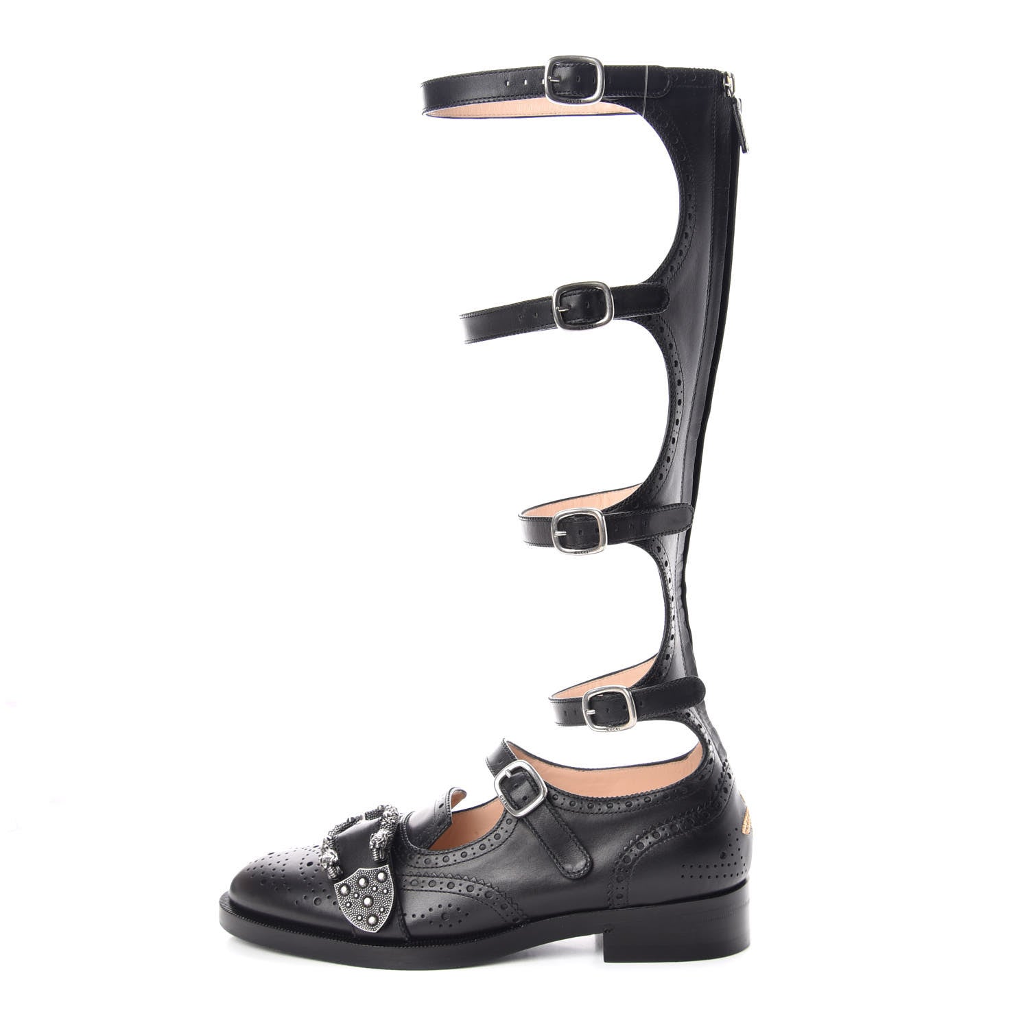 Gucci Calfskin Queercore Brogue Knee High Boots 38 Black 1 of 10