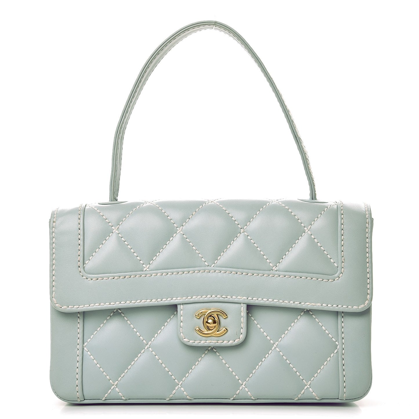 Calfskin Quilted Wild Stitch Flap Light Blue