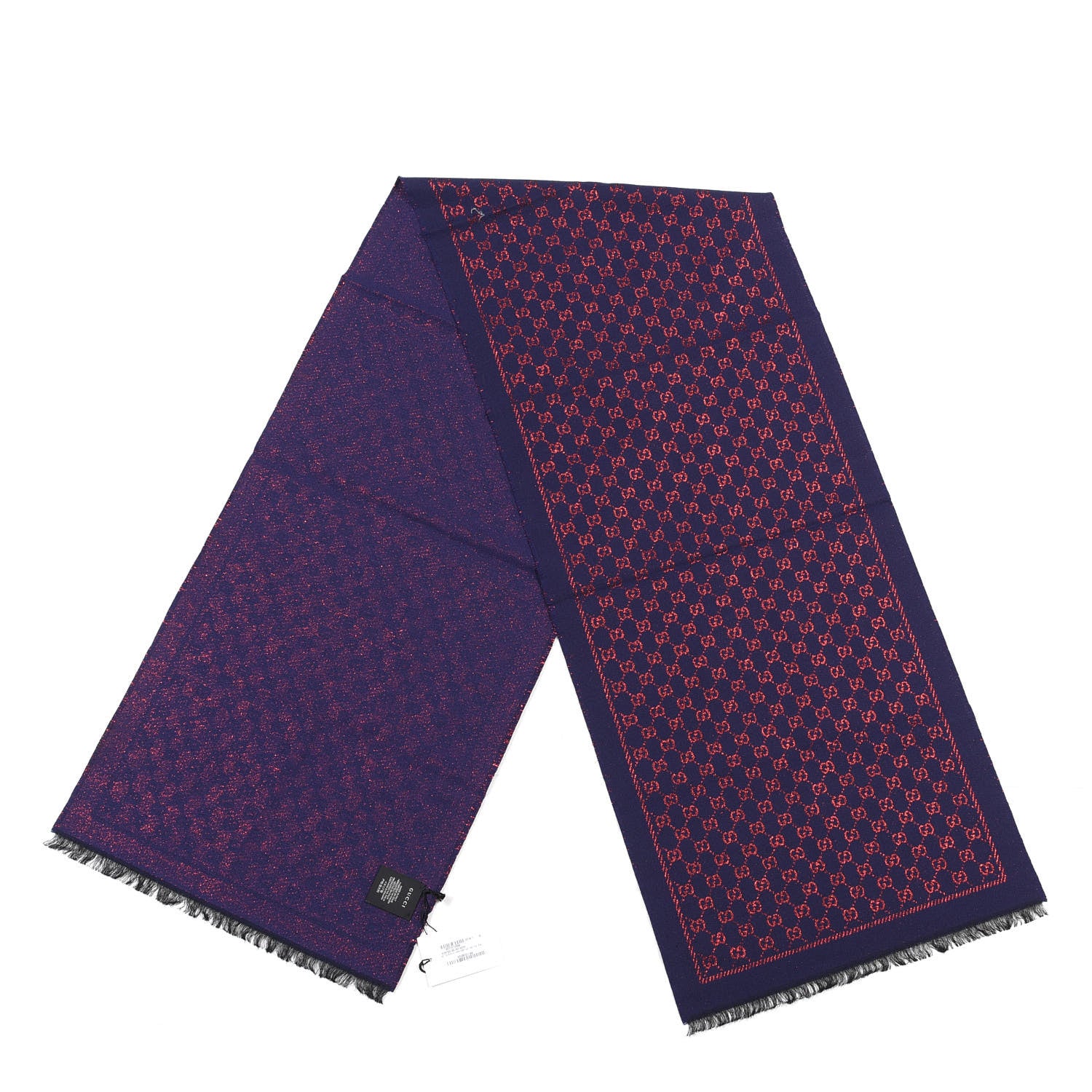 Gucci Wool Silk Jacquard GG Monogram Stenix Scarf Navy Red 2 of 4