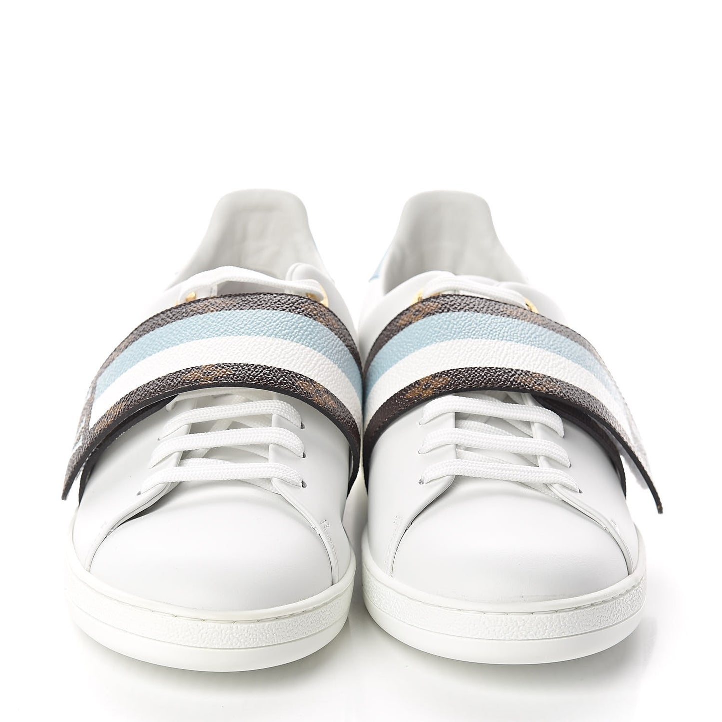 Calfskin Monogram Striped Frontrow Sneakers 41 White