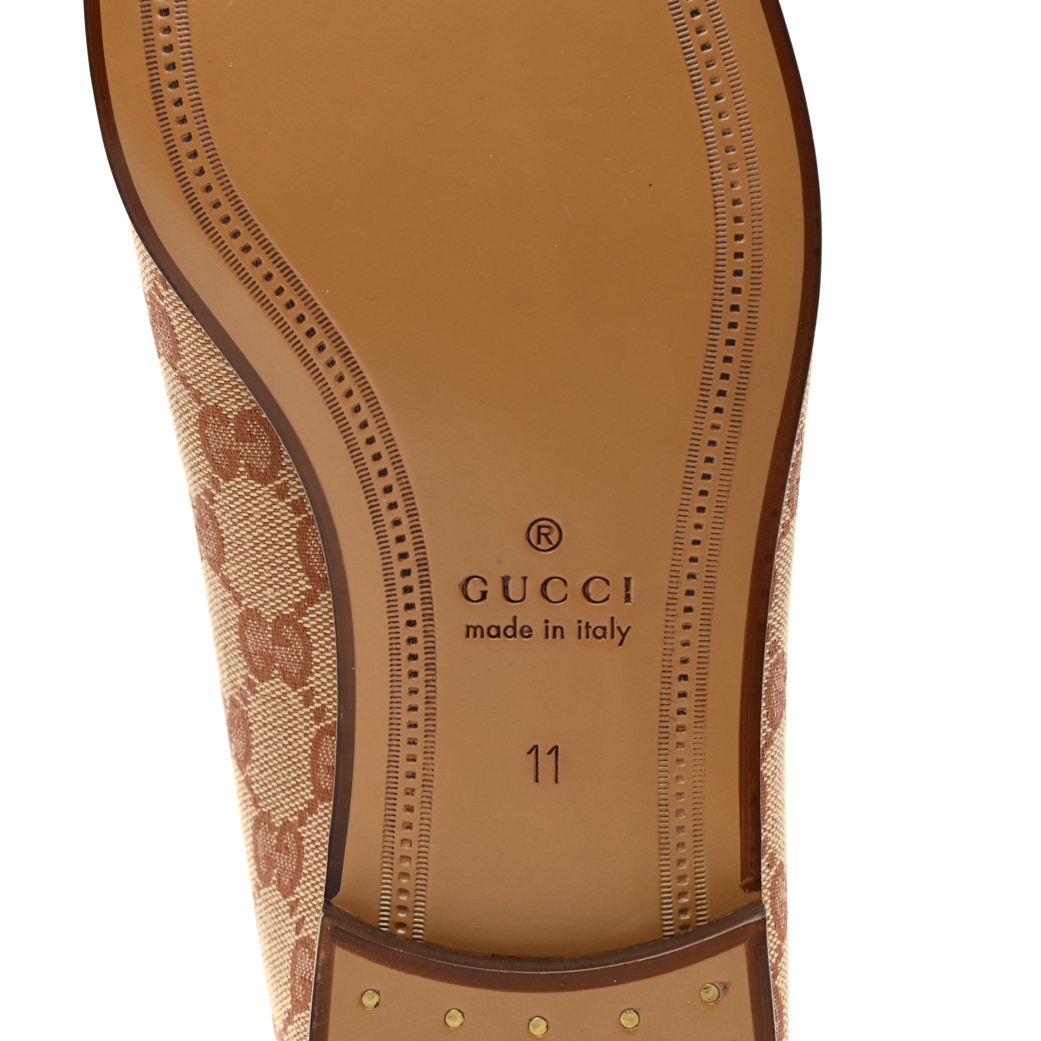 Gucci Canvas GG Monogram Horsebit Mens Jordaan Loafers 11 Beige Ruggine Light Brown 7 of 8