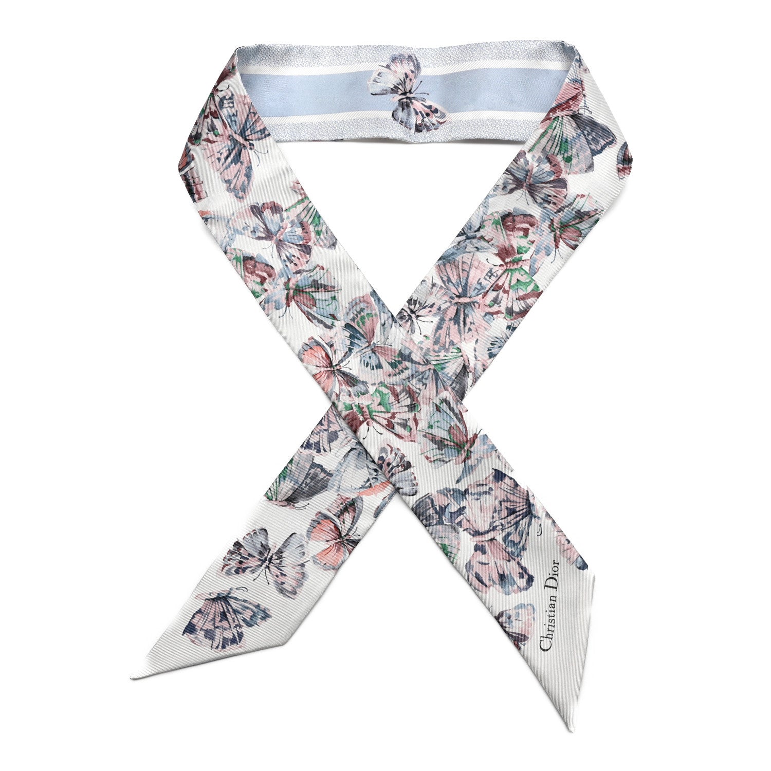 Christian Dior Silk Toile De Jouy Papillon Mitzah Scarf White Blue 1 of 3