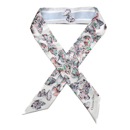 Christian Dior Silk Toile De Jouy Papillon Mitzah Scarf White Blue 1 of 3