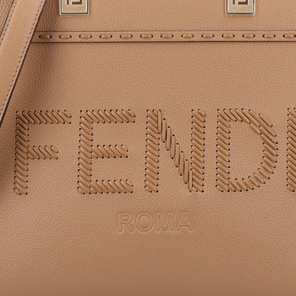Fendi Vitello Santa Barbara Woven Logo Small Fendi Sunshine Shopper Tote Cappucino 8 of 10