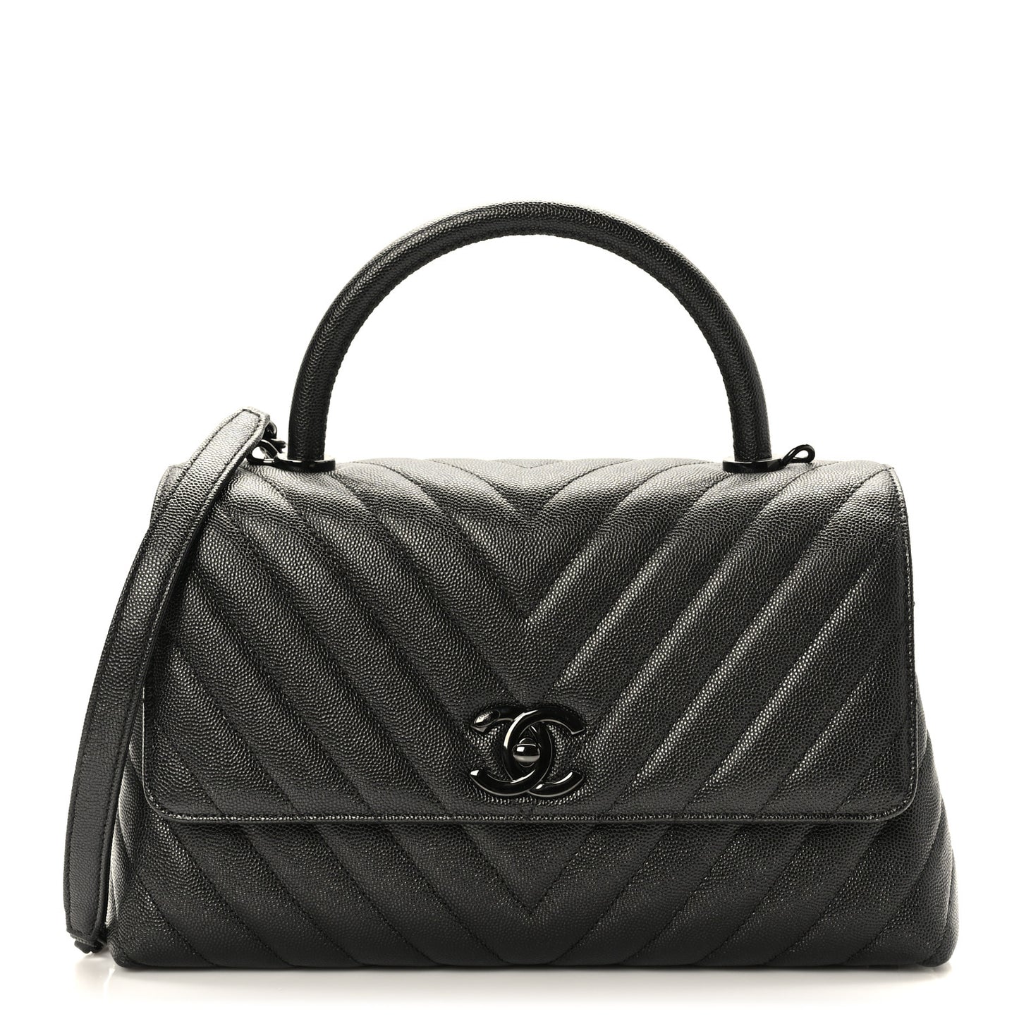 Caviar Chevron Quilted Small Coco Handle Flap So Black
