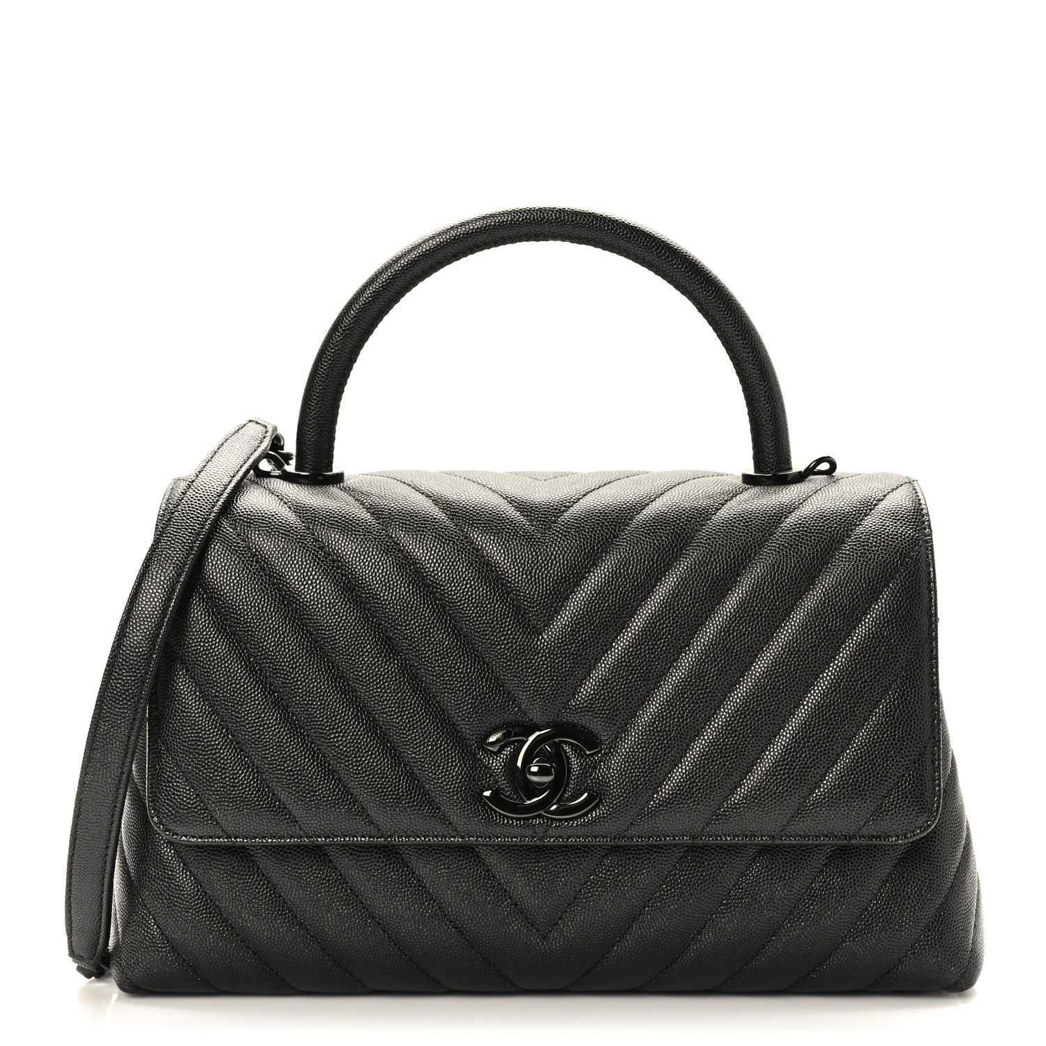Chanel Caviar Chevron Quilted Small Coco Handle Flap So Black 1 of 9