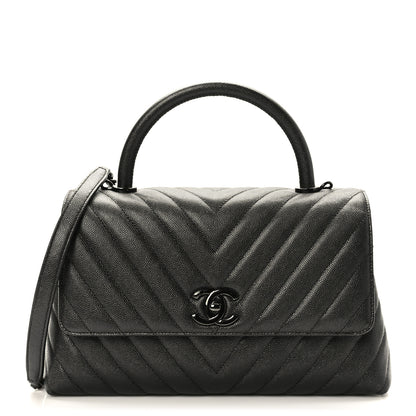 Chanel Caviar Chevron Quilted Small Coco Handle Flap So Black 1 of 9