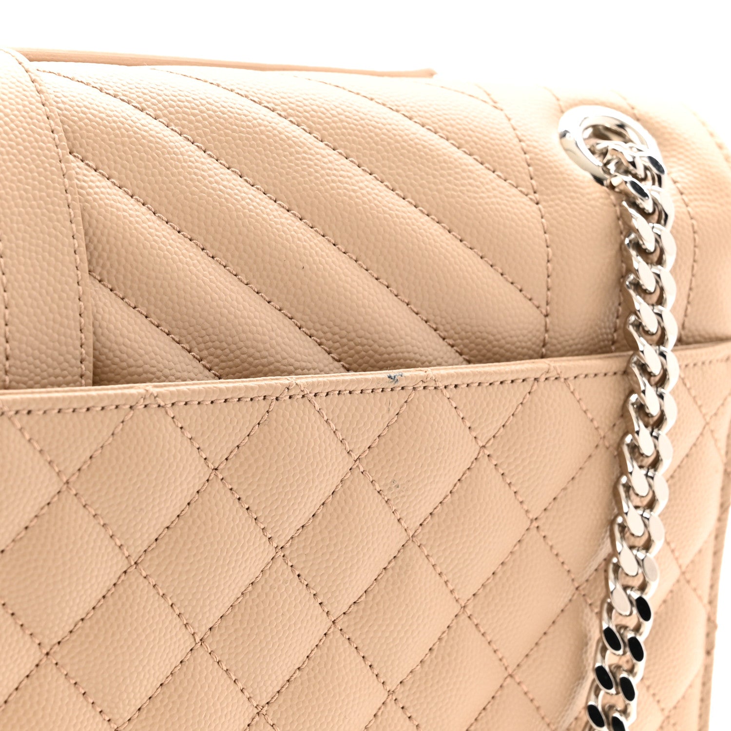 Saint Laurent Grain De Poudre Mixed Matelasse Large Triquilt Monogram Satchel Dark Beige 12 of 12