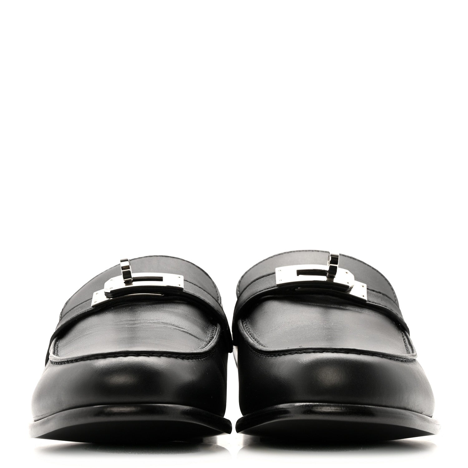 Hermes Calfskin Womens Destin Loafers 38.5 Black 3 of 12