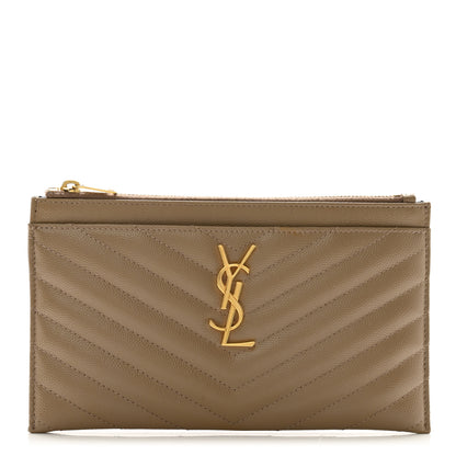 Saint Laurent Grain De Poudre Chevron Monogram Bill Pouch Dusty Grey 1 of 11