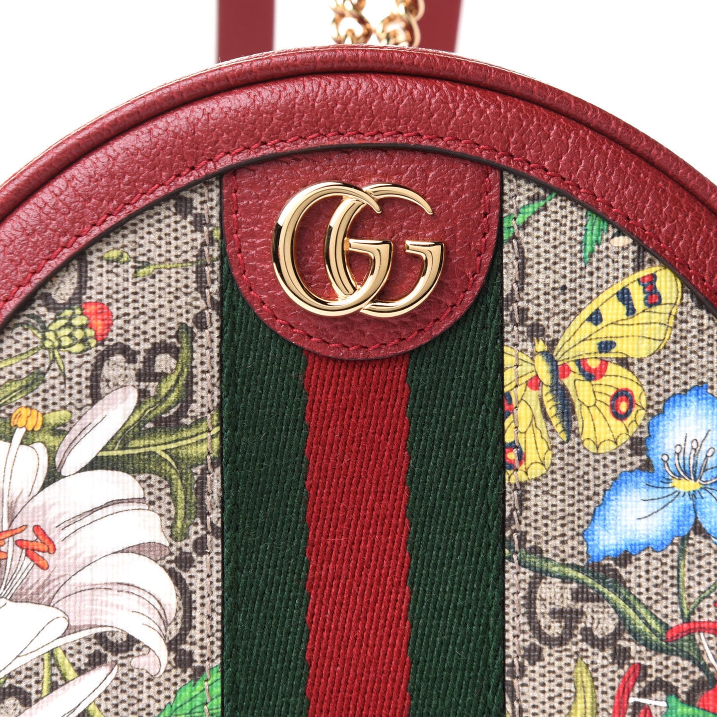 GG Supreme Monogram Web Flora Mini Ophidia Round Backpack Red
