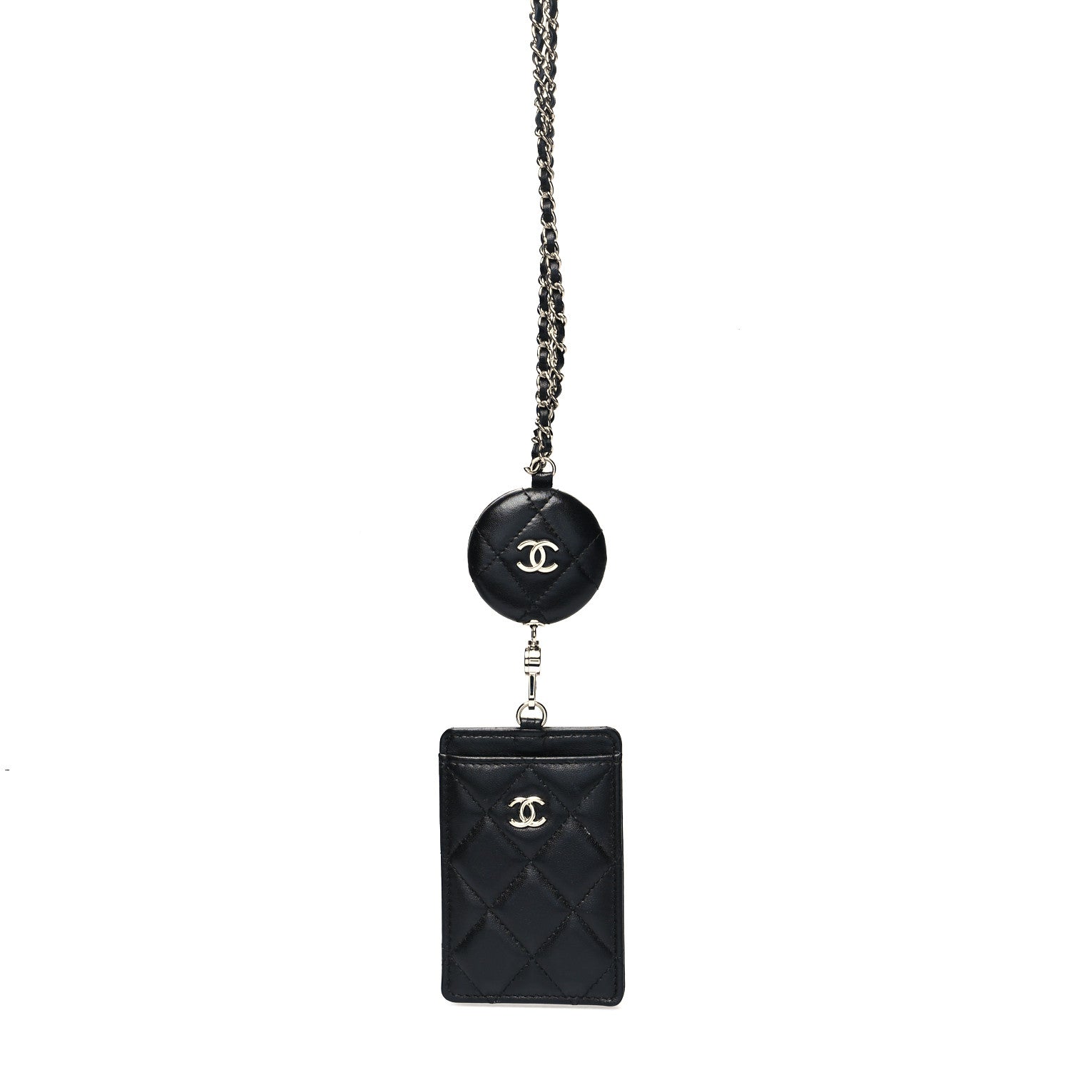 Chanel Lambskin Quilted Lanyard Card Holder On Chain Black 1 of 7