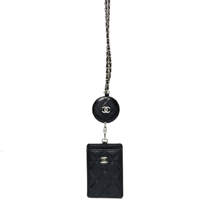 Chanel Lambskin Quilted Lanyard Card Holder On Chain Black 1 of 7