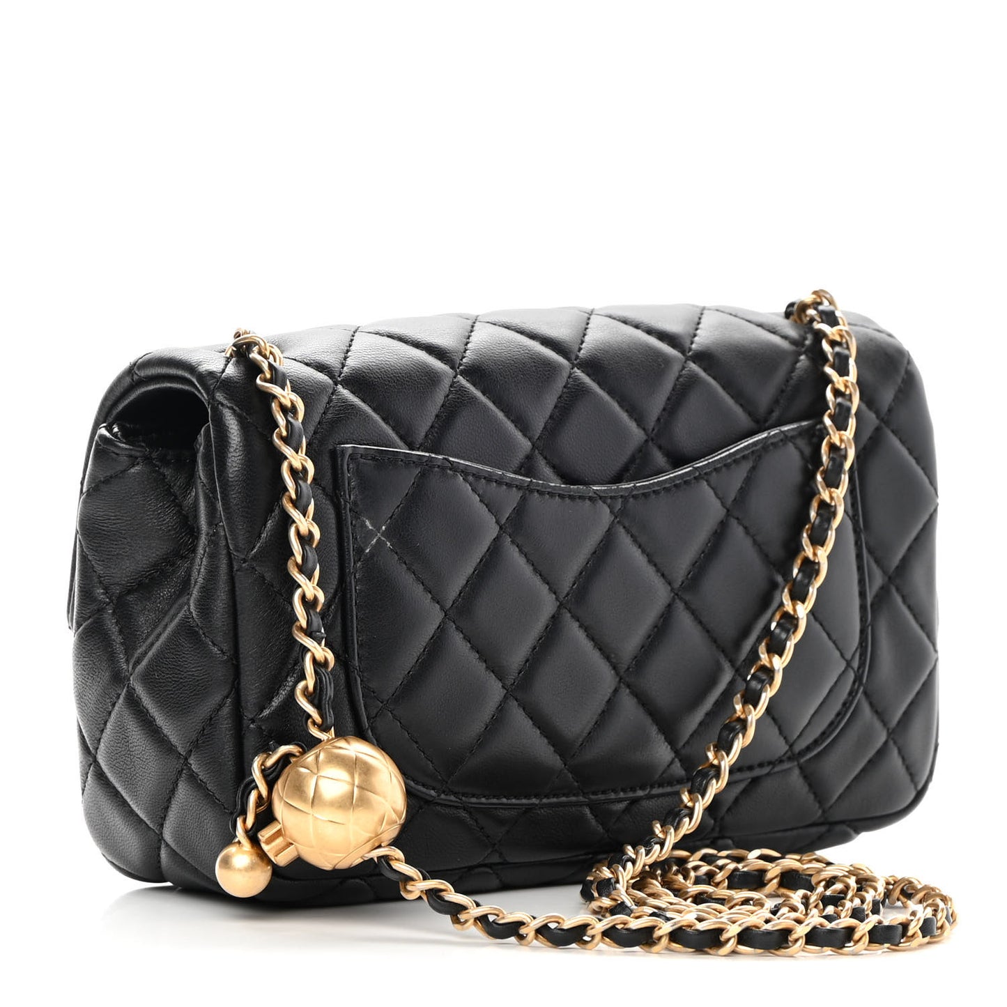 Lambskin Quilted Mini Rectangular Pearl Crush Flap Black