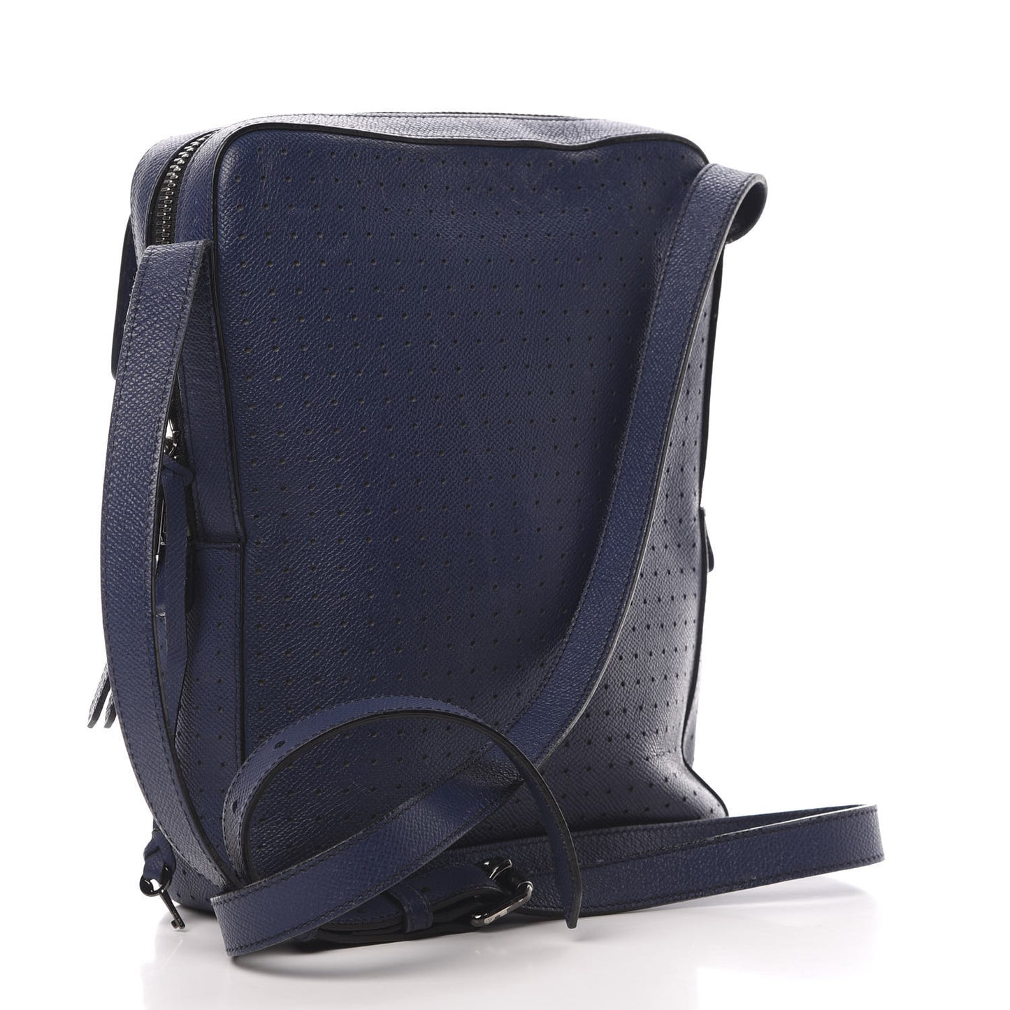 London Grainy Calfskin Perforated Small Shaldon Crossbody Lapis Blue