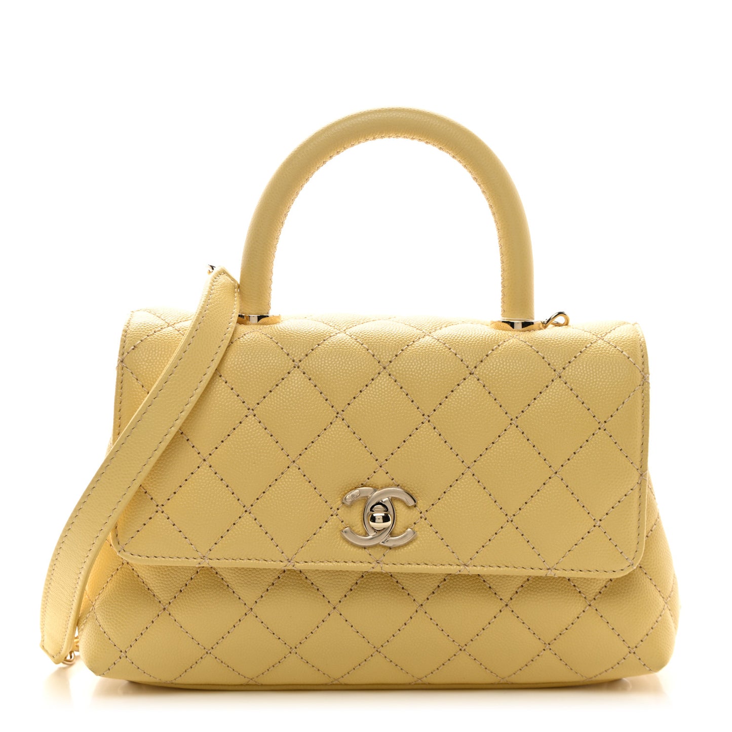 Caviar Quilted Mini Coco Handle Flap Yellow