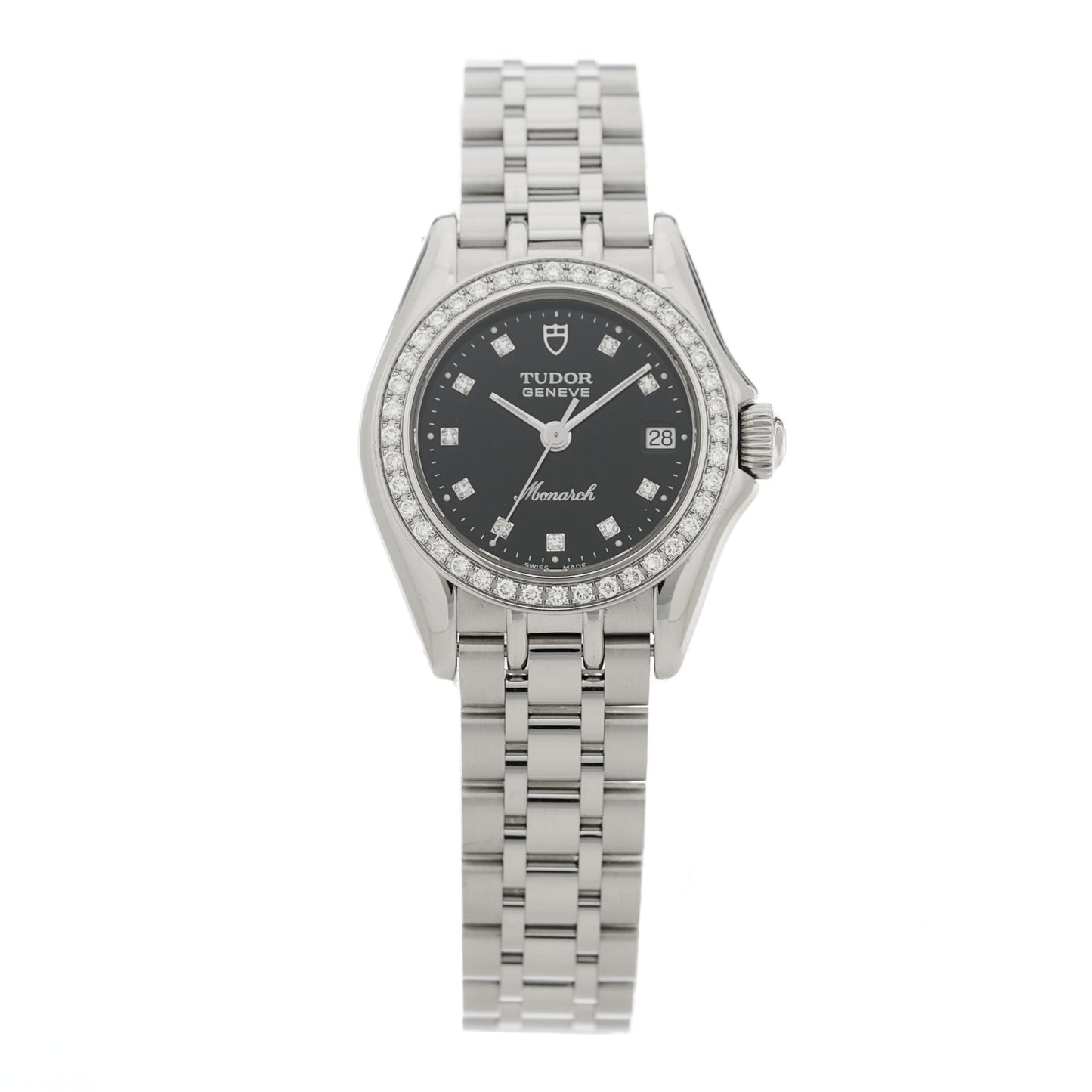 Stainless Steel Diamond Bezel 26mm Monarch Date Automatic Watch Black 15810