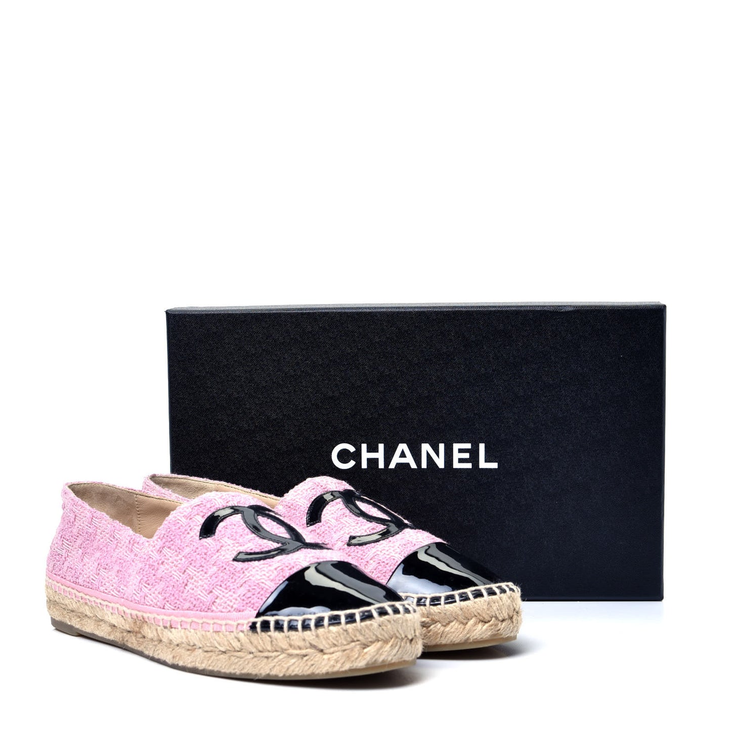 Tweed Patent CC Espadrilles 39 Pink Black