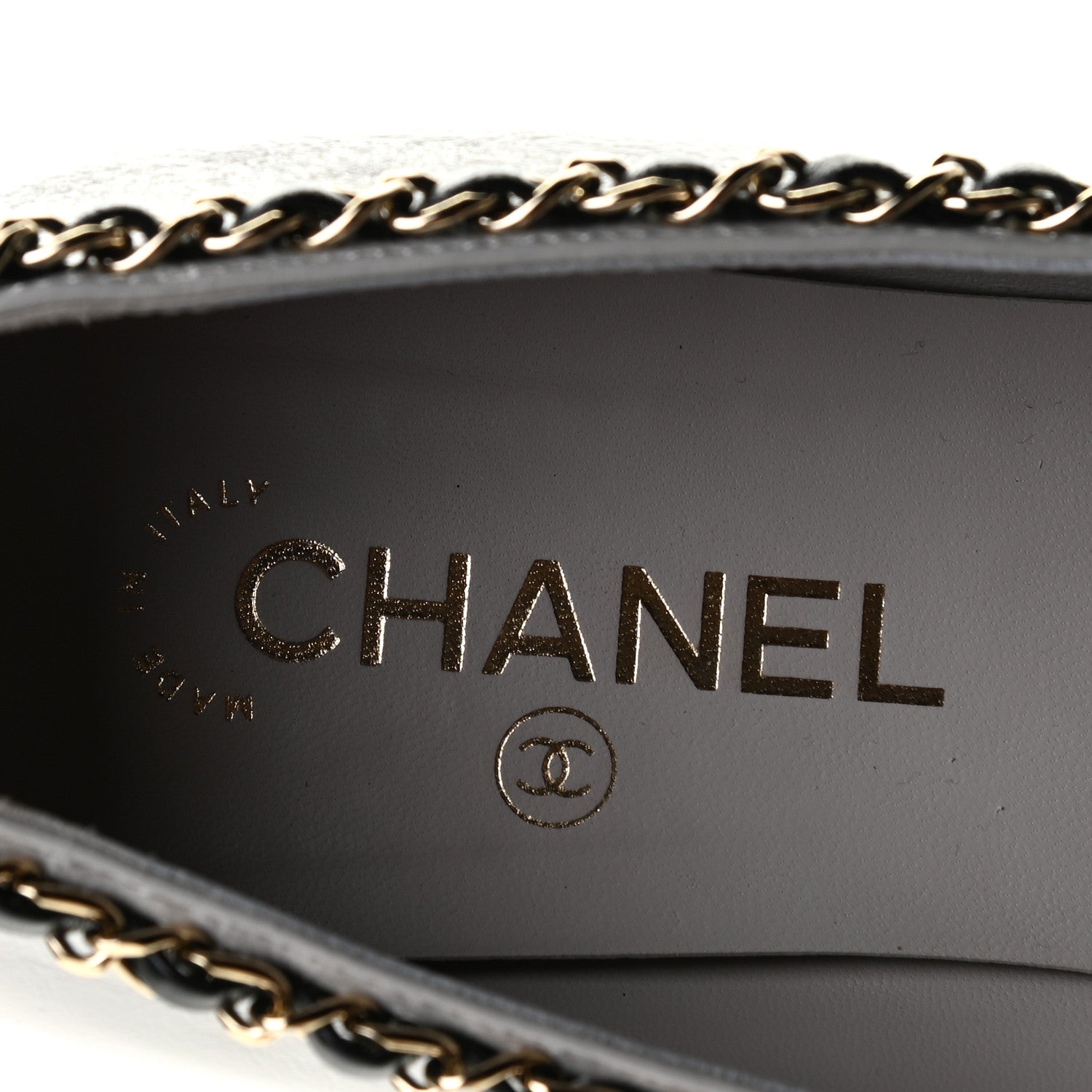 Chanel Lambskin Grosgrain Chain Cap Toe Flats 40 Grey Black 6 of 13