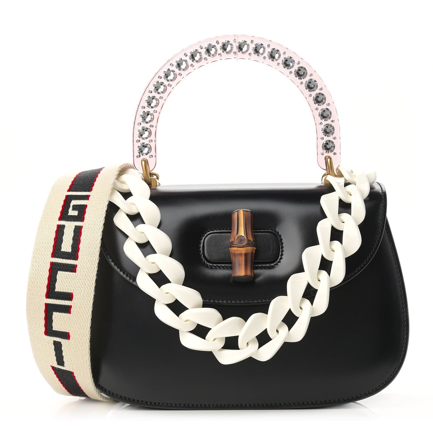Calfskin Plexiglass Medium Classic 2 Top Handle Bag Black