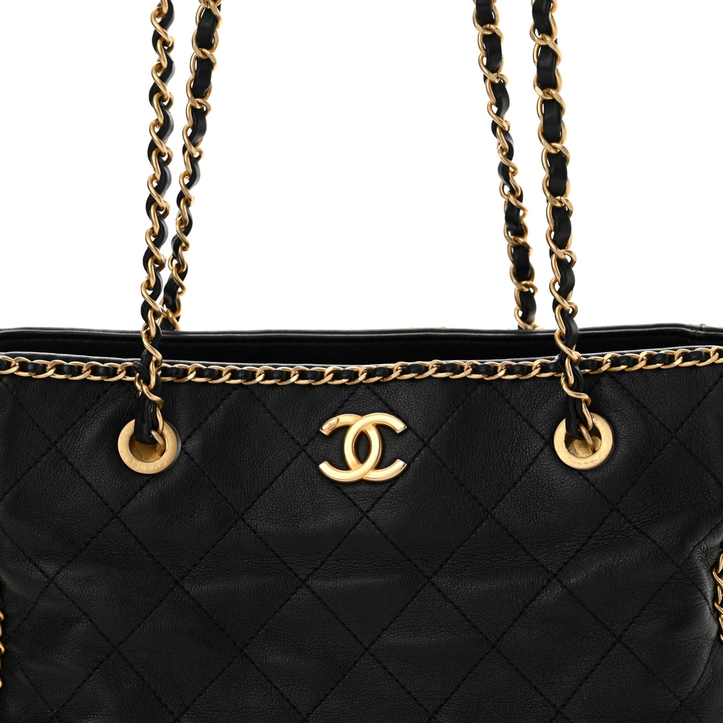 Calfskin Quilted Chain Lines Shopping Tote Black