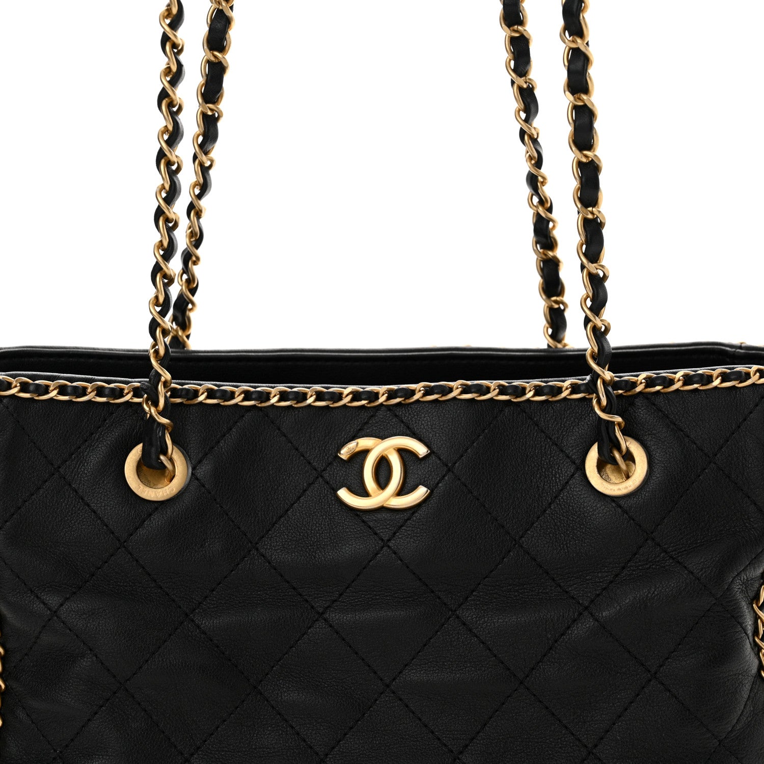 Chanel Calfskin Quilted Chain Lines Shopping Tote Black 8 of 12