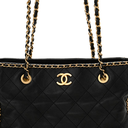 Chanel Calfskin Quilted Chain Lines Shopping Tote Black 8 of 12