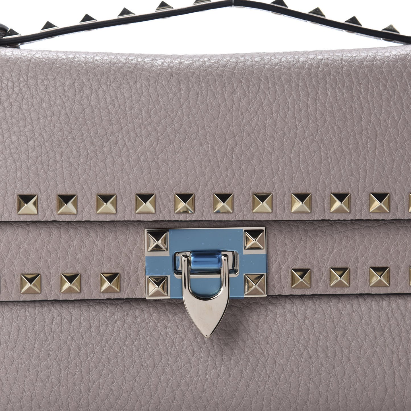 Grainy Calfskin Rockstud Double Flap Crossbody Bag Poudre