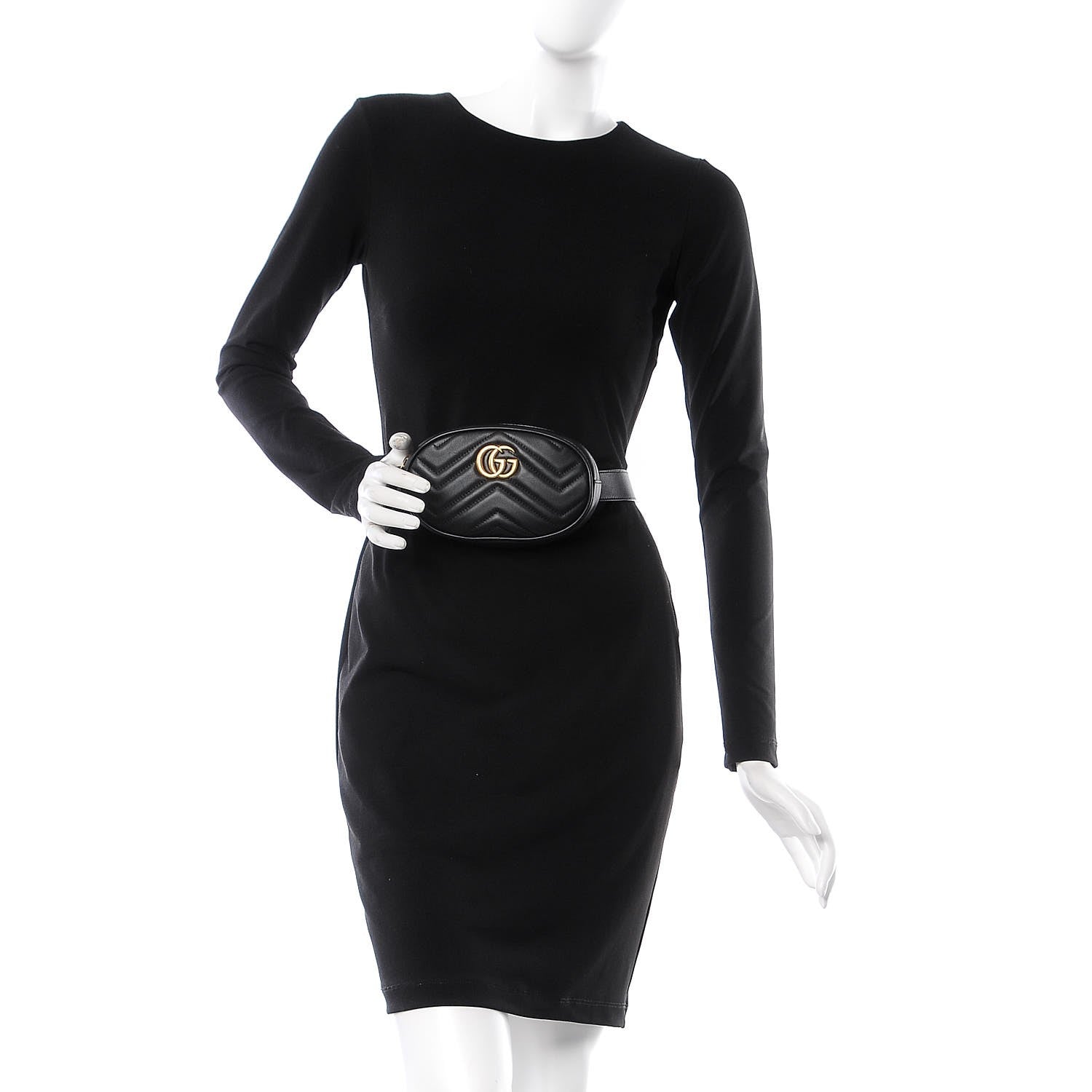 Gucci Calfskin Matelasse GG Marmont Belt Bag 85 34 Black 2 of 7