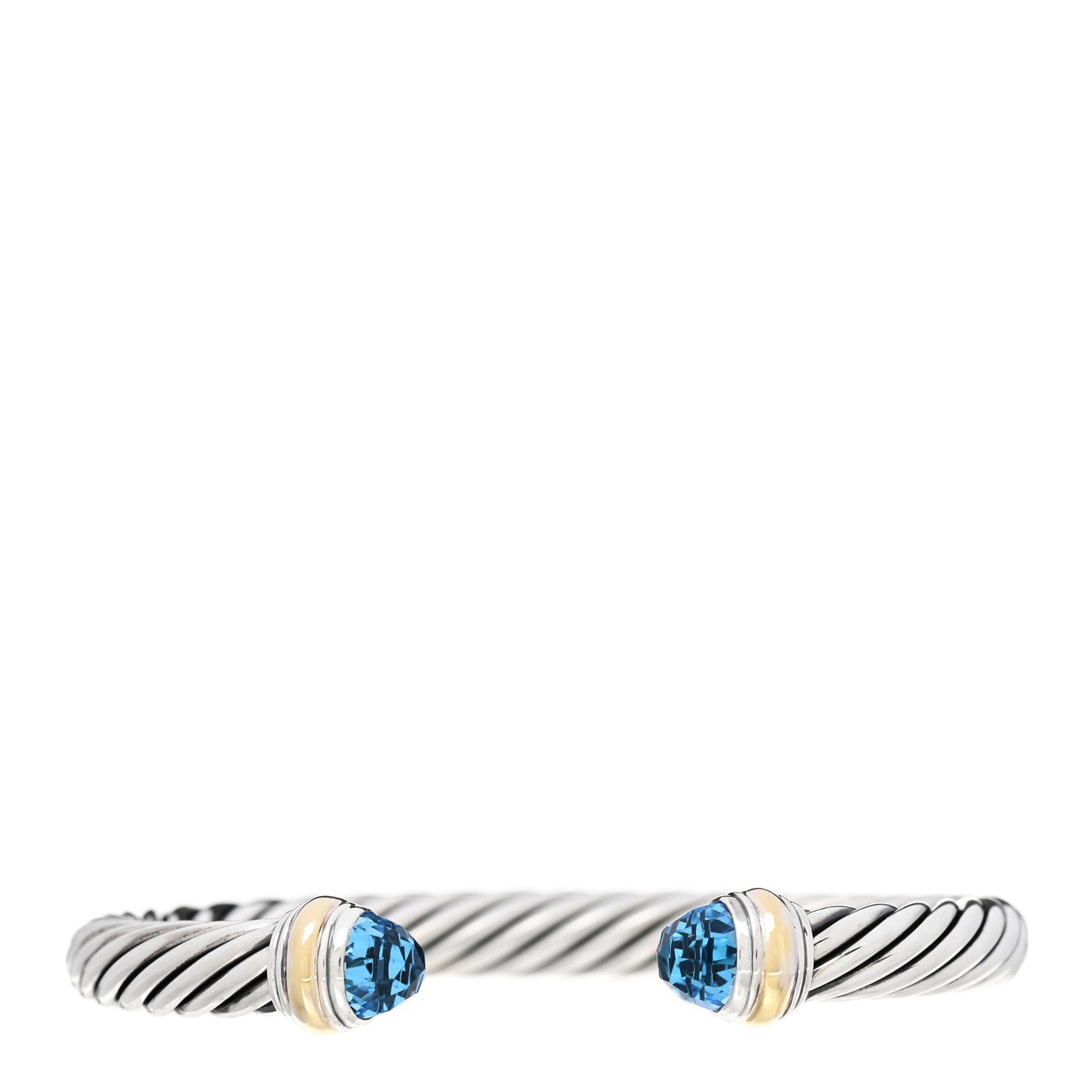 Sterling Silver 14K Yellow Gold Blue Topaz 7mm Cable Classics Bracelet