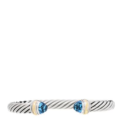David Yurman Sterling Silver 14K Yellow Gold Blue Topaz 7mm Cable Classics Bracelet 1 of 3