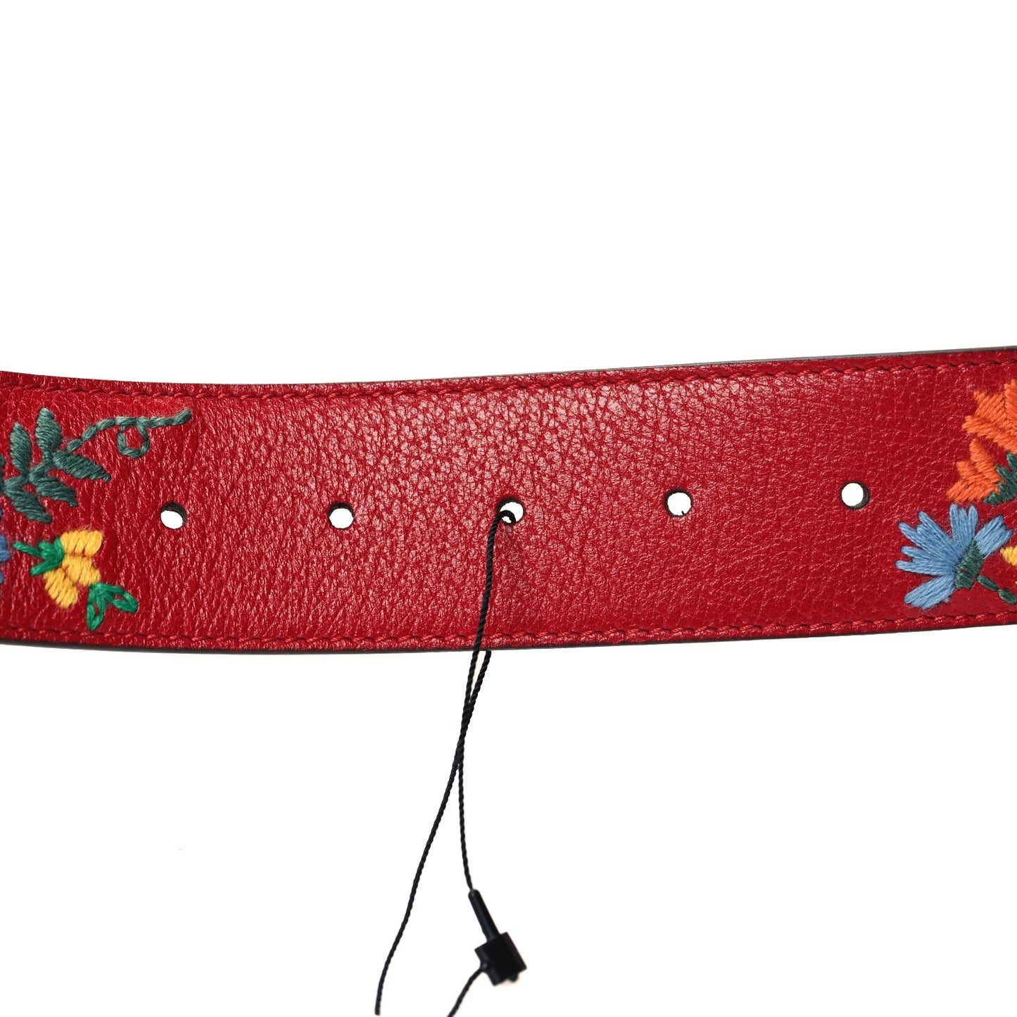 Textured Calfskin Flower Embroidered Double G 40mm Belt 75 30 Hibiscus Red