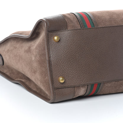 Gucci Suede Daino Textured Dollar Calfskin Web Large Neo Vintage Duffle Bag Deep Acero New Acero 7 of 8