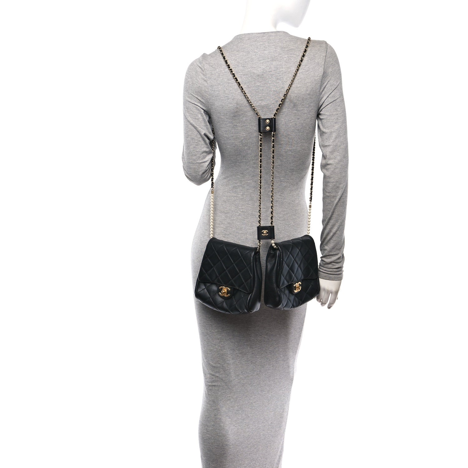 Chanel Lambskin Pearl Quilted Side Packs Black 2 of 9