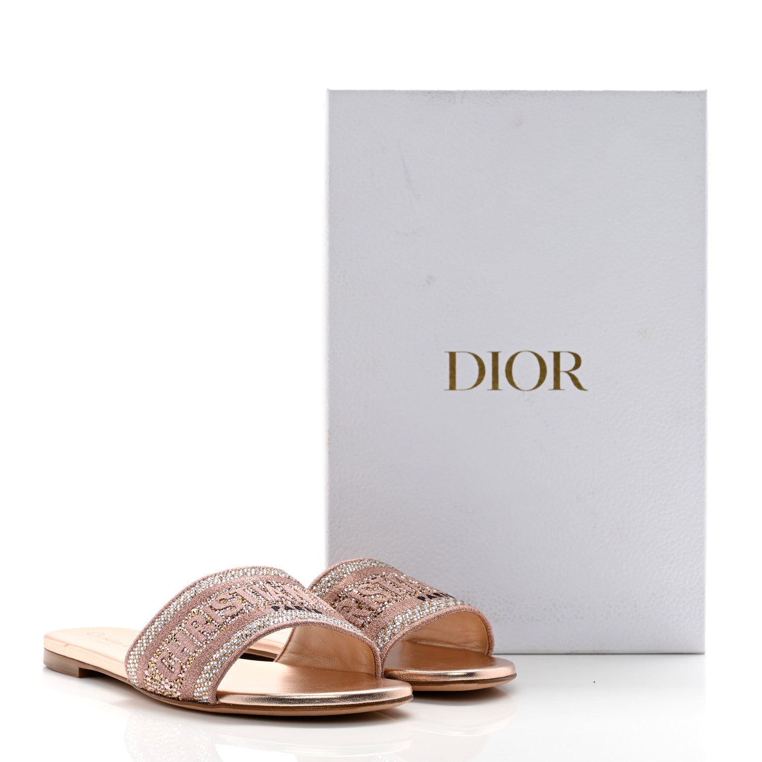 Christian Dior Cotton Laminated Calfskin Strass Embroidered Dway Slide Sandals 37.5 Rose Des Vents 11 of 11