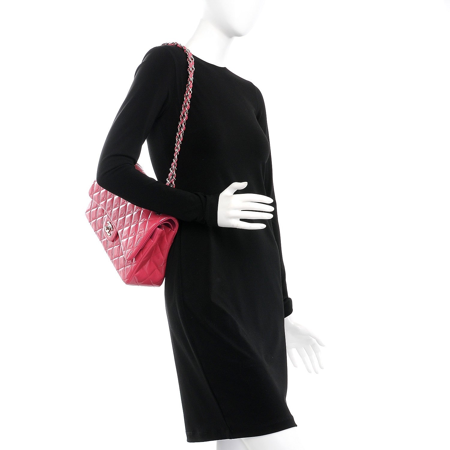 Chanel Patent Quilted Jumbo Double Flap Pink 3 of 10