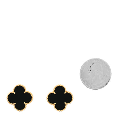 Van Cleef & Arpels 18K Yellow Gold Black Onyx Magic Alhambra Earrings 2 of 5