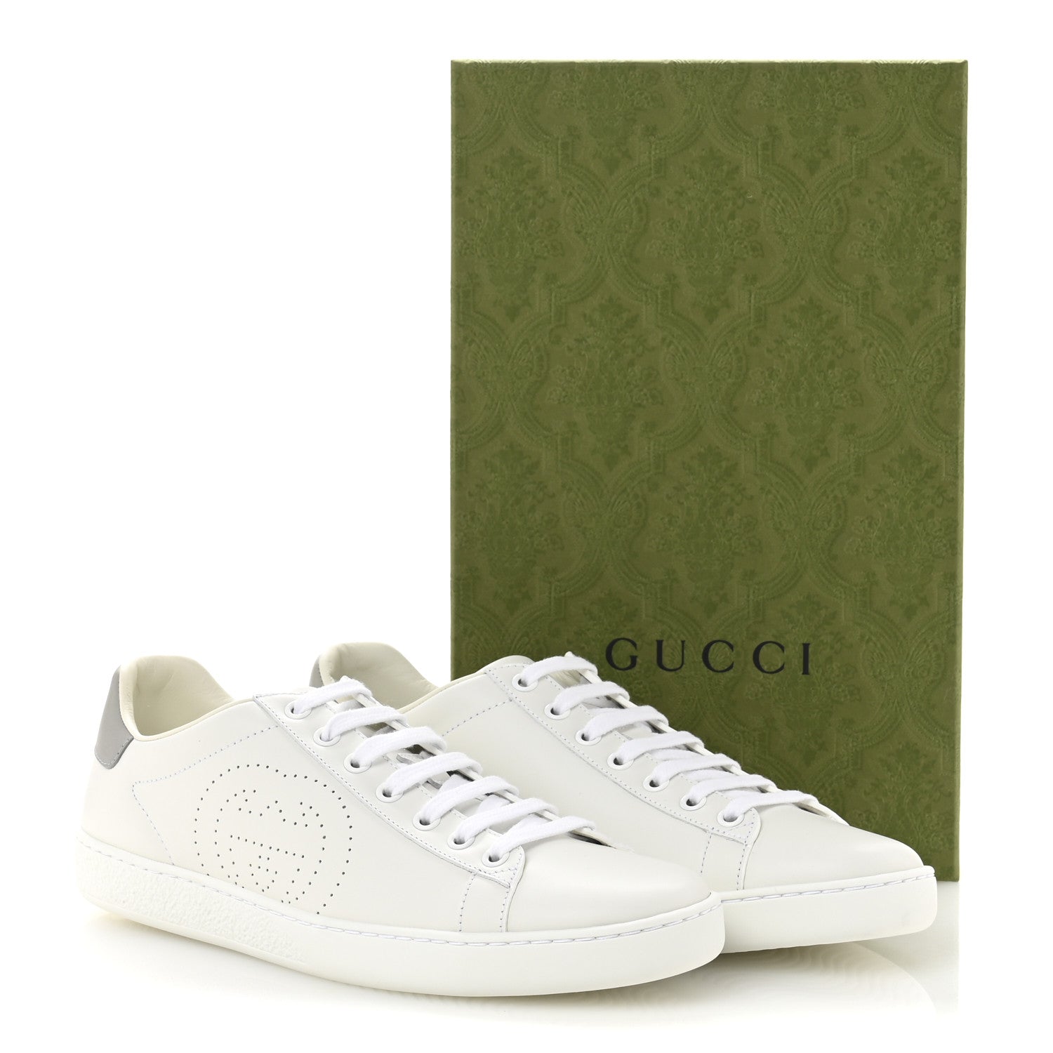 Gucci Calfskin Interlocking G Perforated Womens Ace Sneakers 38.5 White Grey Sky 10 of 10