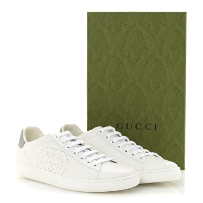Gucci Calfskin Interlocking G Perforated Womens Ace Sneakers 38.5 White Grey Sky 10 of 10